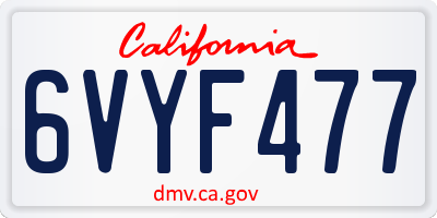 CA license plate 6VYF477