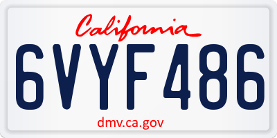 CA license plate 6VYF486