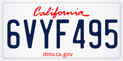CA license plate 6VYF495