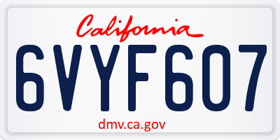 CA license plate 6VYF607
