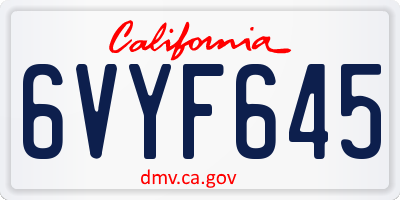 CA license plate 6VYF645