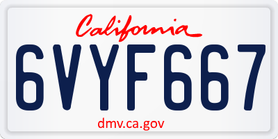 CA license plate 6VYF667