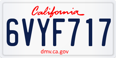 CA license plate 6VYF717