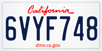CA license plate 6VYF748