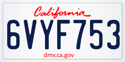 CA license plate 6VYF753