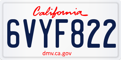 CA license plate 6VYF822