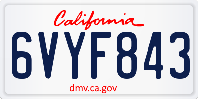 CA license plate 6VYF843