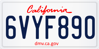 CA license plate 6VYF890