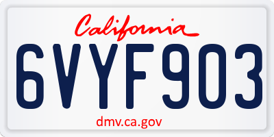 CA license plate 6VYF903