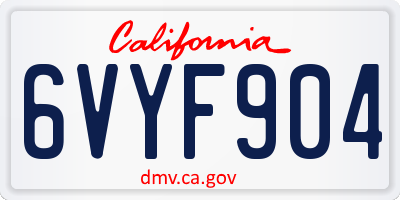 CA license plate 6VYF904