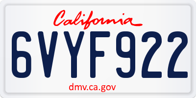 CA license plate 6VYF922