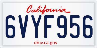 CA license plate 6VYF956