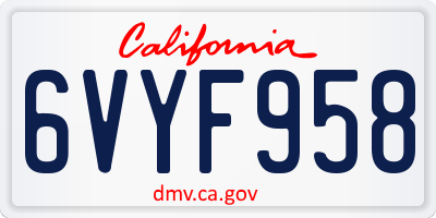 CA license plate 6VYF958