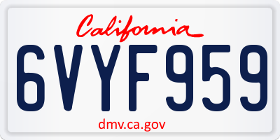 CA license plate 6VYF959