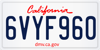 CA license plate 6VYF960