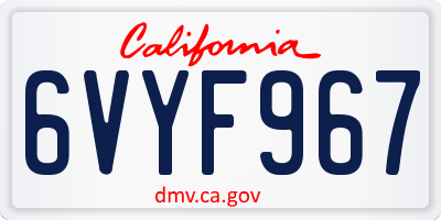 CA license plate 6VYF967