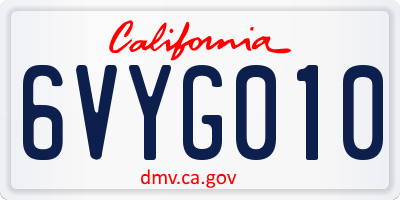 CA license plate 6VYG010