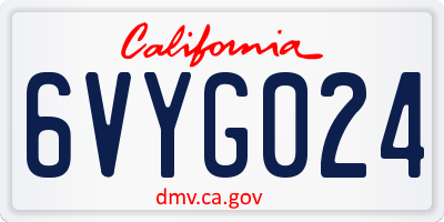 CA license plate 6VYG024