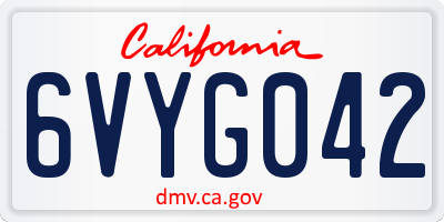 CA license plate 6VYG042