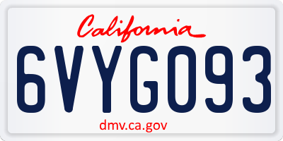 CA license plate 6VYG093