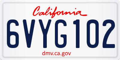 CA license plate 6VYG102