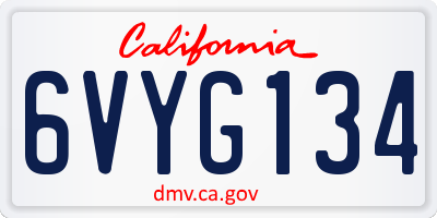 CA license plate 6VYG134