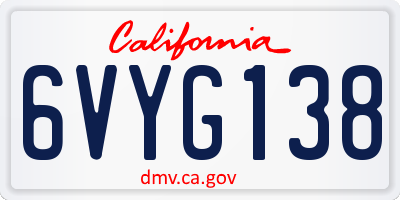 CA license plate 6VYG138