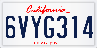 CA license plate 6VYG314