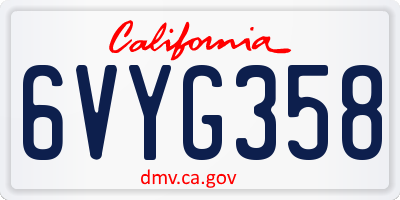 CA license plate 6VYG358