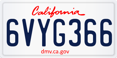 CA license plate 6VYG366