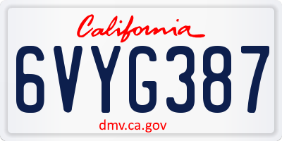 CA license plate 6VYG387