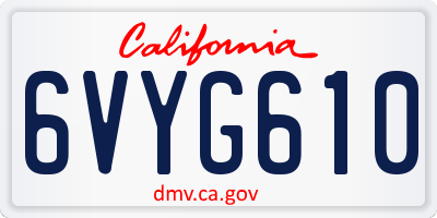CA license plate 6VYG610