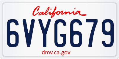 CA license plate 6VYG679