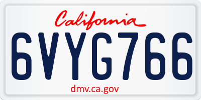 CA license plate 6VYG766