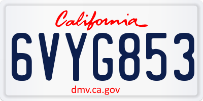 CA license plate 6VYG853
