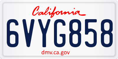CA license plate 6VYG858