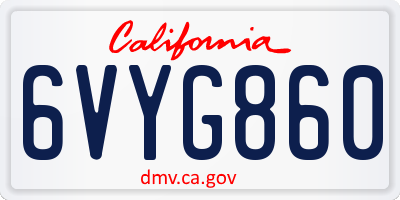 CA license plate 6VYG860
