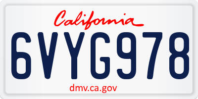CA license plate 6VYG978