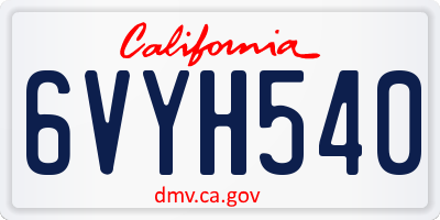 CA license plate 6VYH540