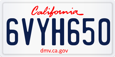 CA license plate 6VYH650