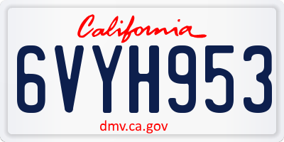 CA license plate 6VYH953