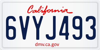 CA license plate 6VYJ493