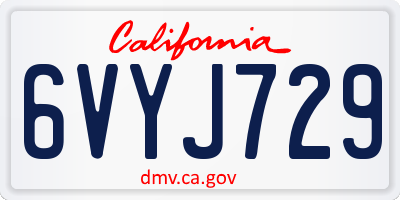 CA license plate 6VYJ729
