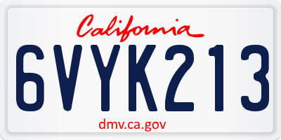 CA license plate 6VYK213