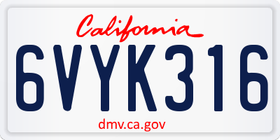 CA license plate 6VYK316