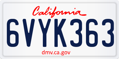 CA license plate 6VYK363