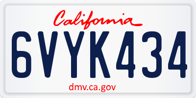 CA license plate 6VYK434