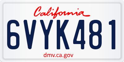 CA license plate 6VYK481