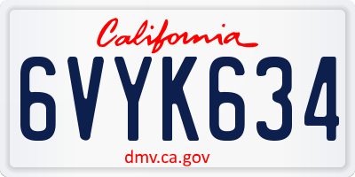 CA license plate 6VYK634