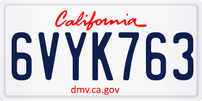 CA license plate 6VYK763